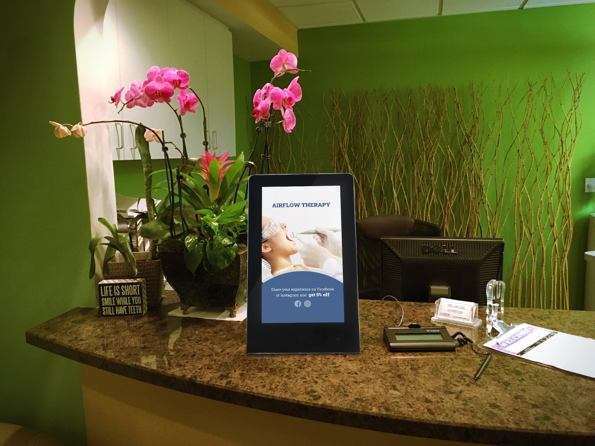 digital table tent in clinic