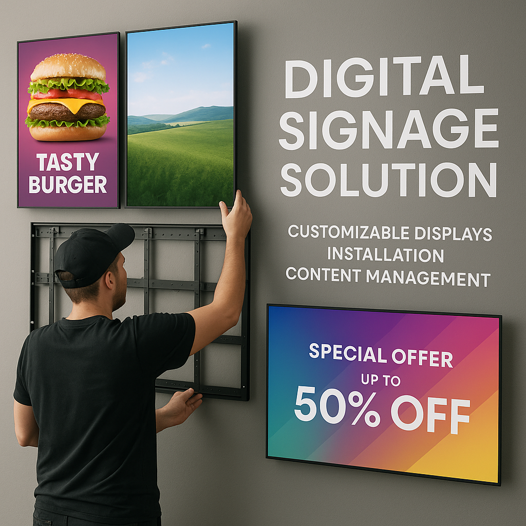 digital signage solution with customizable displays installation and content management